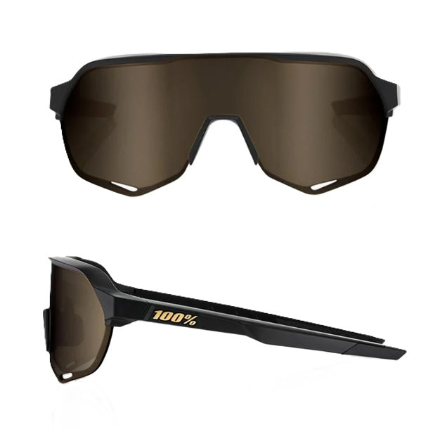 100% S2 Matte Black Soft Gold Mirror Lens Sport Sunglasses