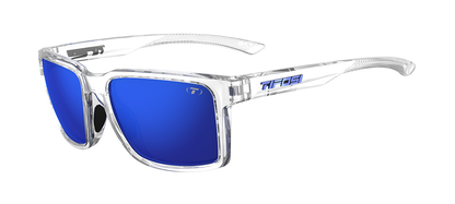 Tifosi Sylo Crystal Clear sunglasses with Cobalt Blue Mirror lens, three-quarter view, on white background