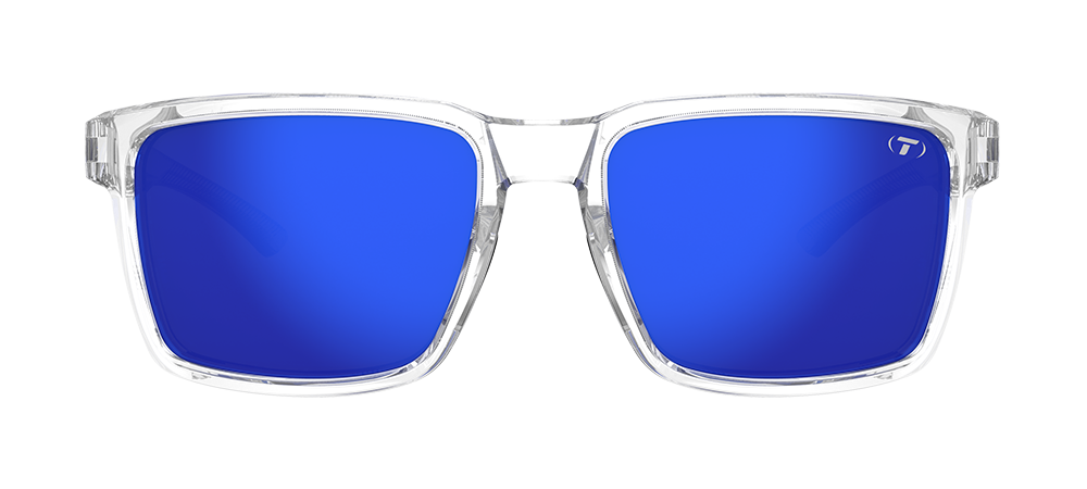 Tifosi Sylo Crystal Clear sunglasses with Cobalt Blue Mirror lens, front view, on white background