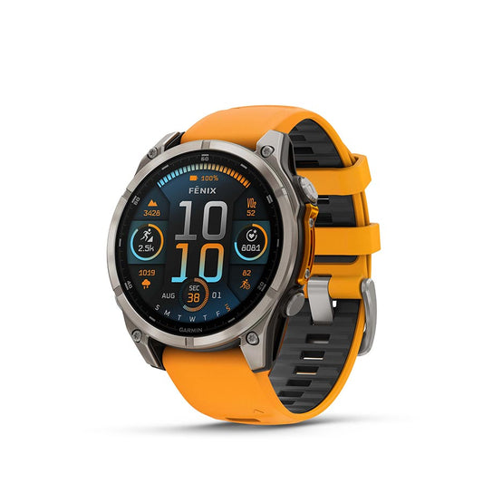 Garmin fenix 8 AMOLED Sapphire 47mm Watch Watch Color: Titanium Wristband: Orange/ Graphite - Silicone