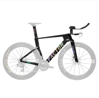 Factor ONE SP Premium Package carbon triathlon bike frameset in Black/Chrome with ONE SP aerobars