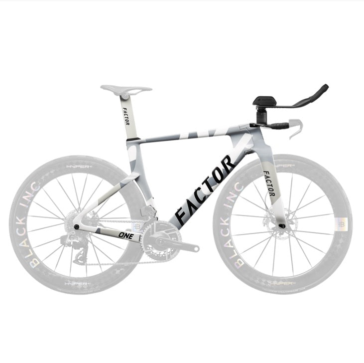 Factor ONE SP Premium Package carbon triathlon bike frameset in Nimbus Grey with ONE SP aerobars