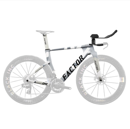 Factor ONE SP Premium Package carbon triathlon bike frameset in Nimbus Grey with ONE SP aerobars