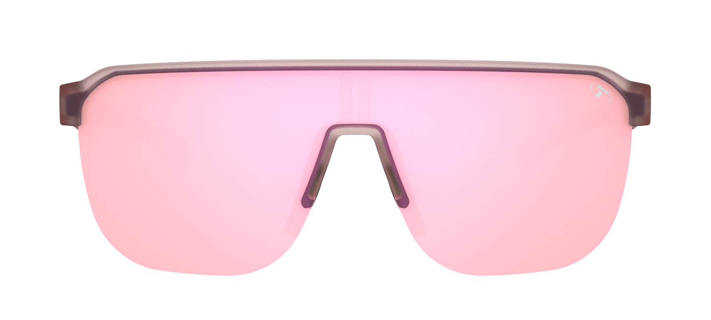 Tifosi Sanctum SL Frosted Rose Pink Mirror sunglasses, front view, on white background