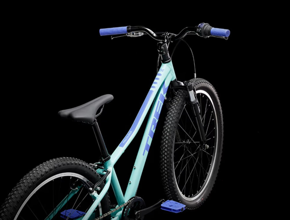 trek precaliber 24 8 speed suspension kids bike back diagonal view