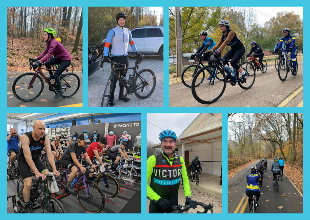 Photo collage of cyclists participating in the Winter Training Program in the past.